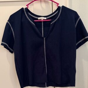 Navy Crop Top with Contrast Stitching